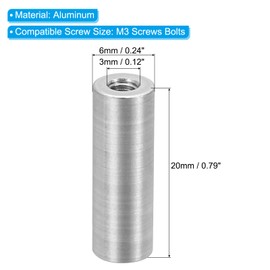 PATIKIL 12pcs M3 Metal Threaded Standoff Spacer Nuts, Round Aluminum Spacers Female Coupling Screws, 1/8" ID x 1/4" OD, Silver, (20mm L)