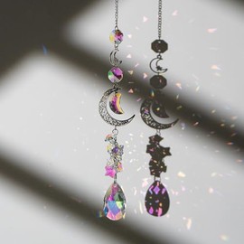Suncatcher, Sparkling Crystal Starry Moon Window, Entrance Decoration, Lucky Pendant, Popular Crystal Glass Sankyacha Kit, Romance, Feng Shui, Hanging Window, Entrance, Interior Decoration