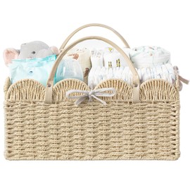 HBlife Baby Diaper Caddy, Paper Rope Storage Baskets Nursery Bin with Removable Divider, Portable Car Organizer for Diapers, Baby Shower Gifts, Newborn Essentials Must Haves