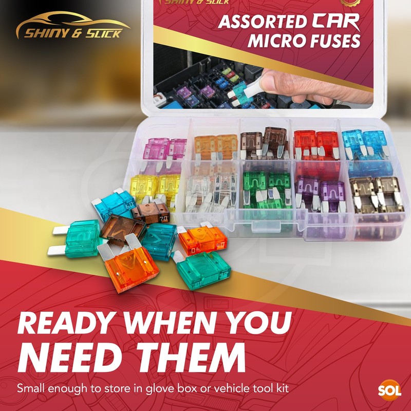SOL 120pk Assorted Car Micro Fuses, Zinc Alloy Blades with