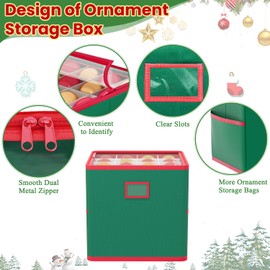 FANPROMS Christmas Ornament Storage Box with Dividers 4 Removable Trays Christmas Storage Container Store Up to 64 Holiday Ornaments 3 Inch Christmas Ball Storage Container Bins for Xmas Decorations