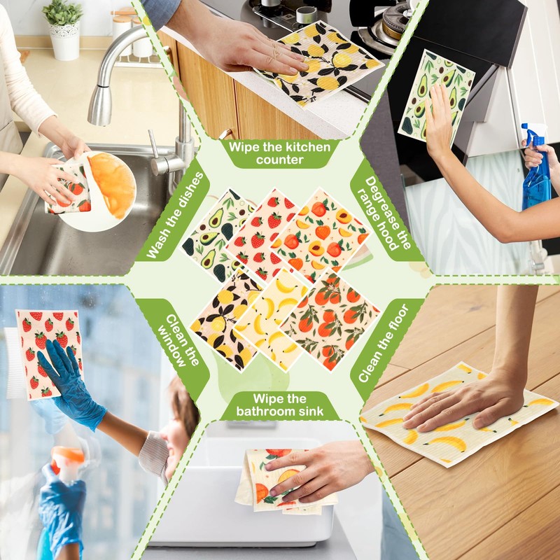 Lucomb Swedish Dish Cloths for Kitchen | 6-Pack Super Absorbent