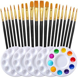 Paint Brushes Palettes Set by DUGATO, 2 Packs/20pcs Round Pointed Tip Nylon Hair Brushes with 5 Paint Trays for Acrylic Watercolor Oil Gouache Tempera and Body Painting (Black)