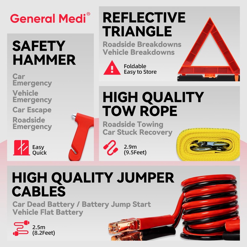 General Medi 127-Pieces Roadside Car Emergency Kit Include Mini First