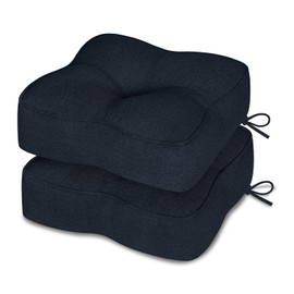 downluxe Thickened Chair Cushions for Dining Chairs Set of 2, Kitchen Chair Cushions with Ties and Non Slip Backing, Tufted Chair Pads 2 Pack, 16.5"X 16.5" X 5", Navy