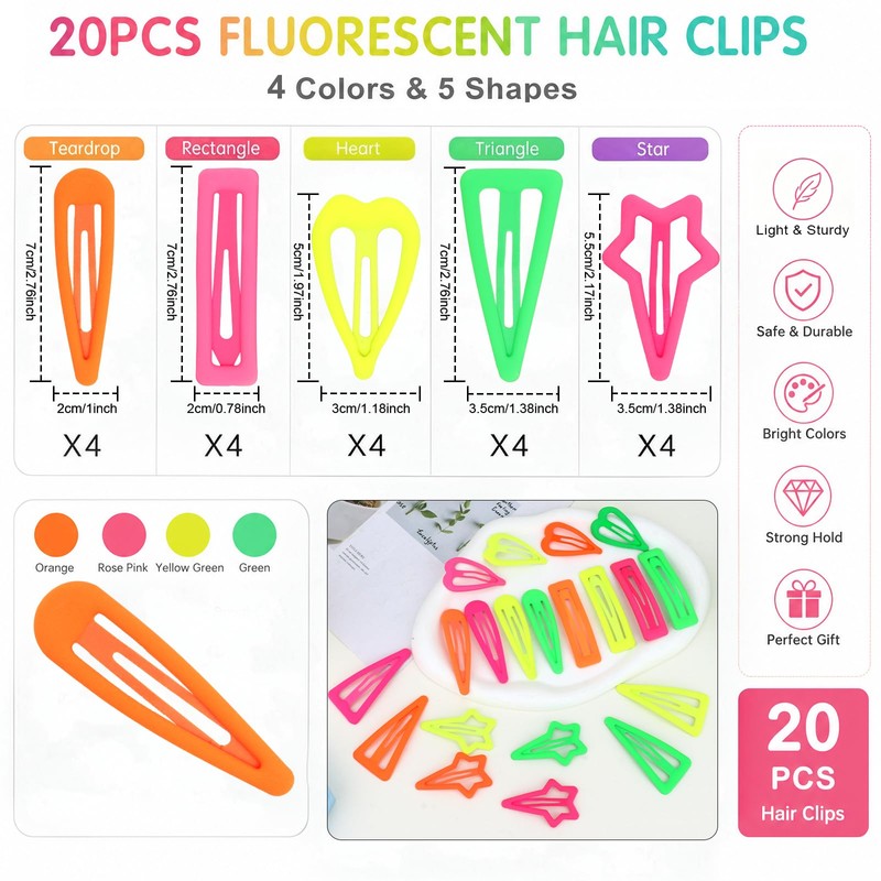 Neon Accessories Snap Hair Clips for Women Girls 20Pcs 5