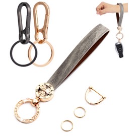 YILANFULL Key Wristlet, Car Keychain Leather for Women Wristlet Strap with Anti-Lost D Ring, Carabiner Keychains (Grey)