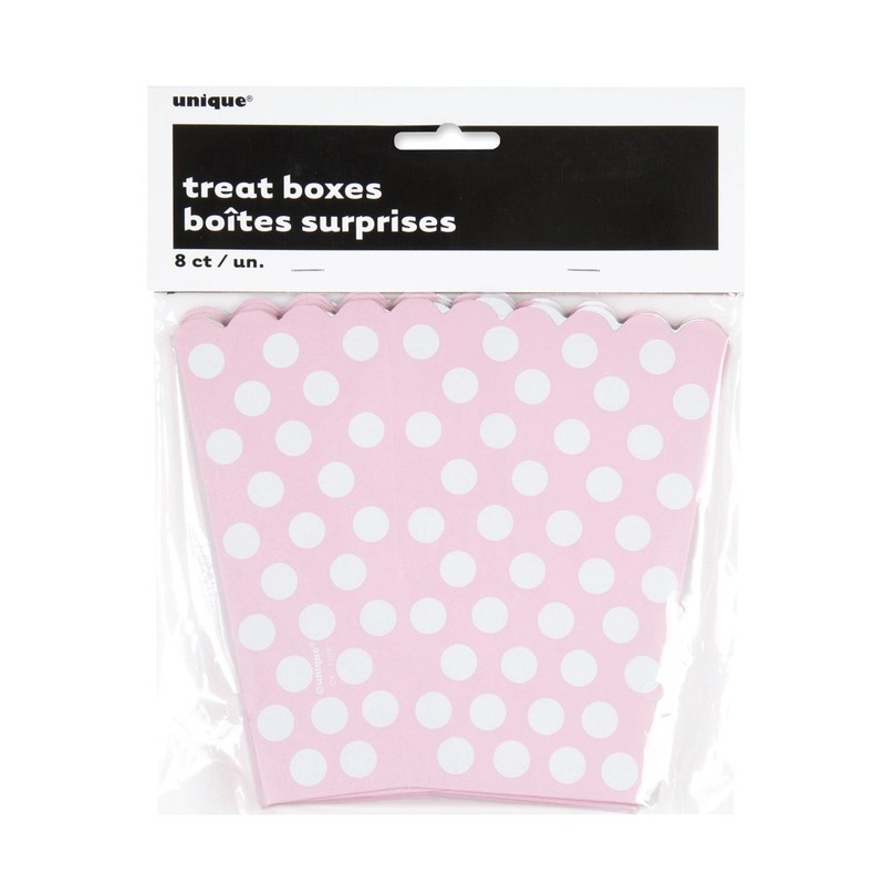 Light Pink Polka Dot Popcorn Treat Boxes, 8ct