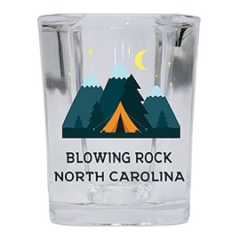 R and R Imports Blowing Rock North Carolina 2 Ounce Square Base Liquor Shot Glass Tent Design