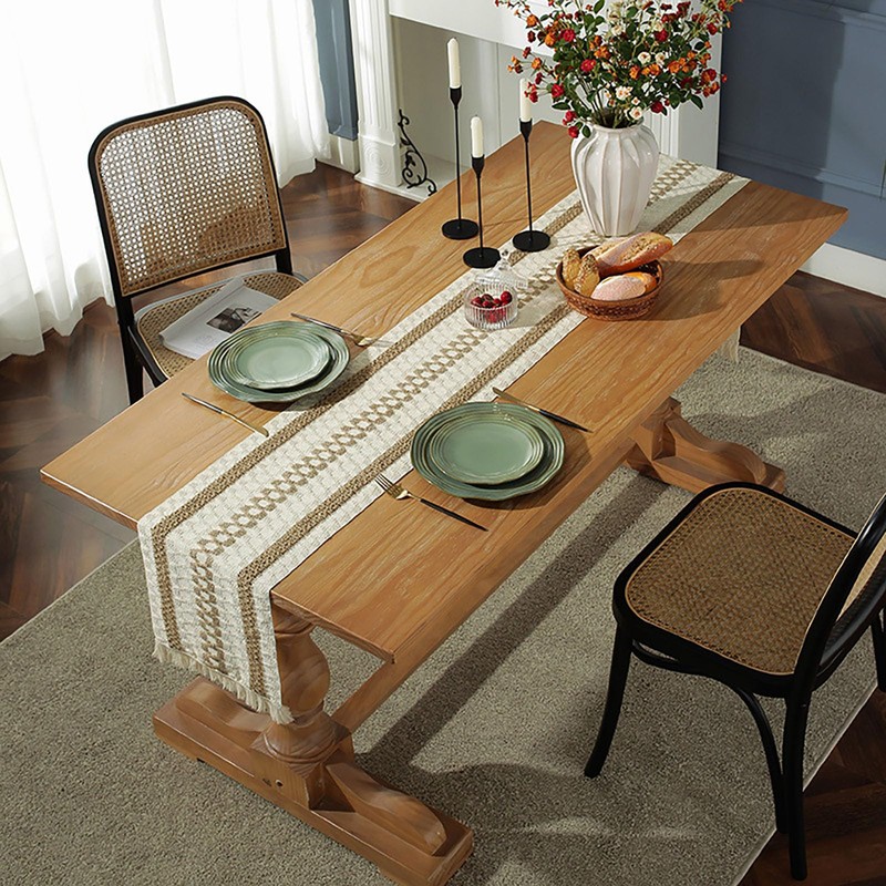 Elegant Table Runner with Long Tassels Cotton Linen Table Runner