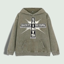 Saints Global Cross Graphic Hoodie 100% Cotton US Warehouse 6 ColorsColor: Army Green, Size: 2 XL