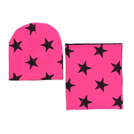 TupTam Unisex Children's Beanie Hat Tube Scarf Set - Stars Black/Pink, size: 52-54