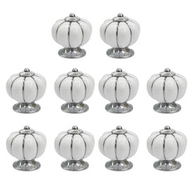 10 Pcs White Ceramic Pumpkin Knobs Cabinet and Furniture Round Knob Pulls Chrome Finished Base Drawer Dresser Handles Door Cabinet Hardware