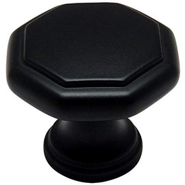 10 Pack - Cosmas 5181FB Flat Black Cabinet Hardware Octagon Knob - 1-1/4" Diameter