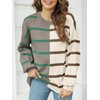 Fisoew Womens Striped Pullover Sweater Crew Neck Long Sleeve Knitted