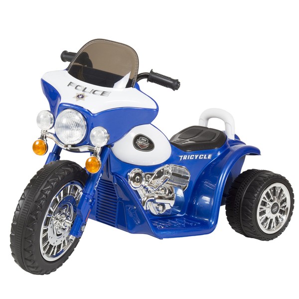 Lil' Rider 3 Wheel Mini Motorcycle Trike for Kids, Battery Powered Ride on Toy by Rockin’ Rollers – Toys for Boys and Girls, 3 - 6 Year Old – Police Car Blue, Large