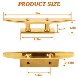 ORLANG 5 Inch 316 Brass Color Boat Cleats, Open Base Dock Cleats with Installation Accessories Screws, Boat Dock Cleats Rope Cleat for Boat Docks, Decks or Nautical Decor (2 Pack)