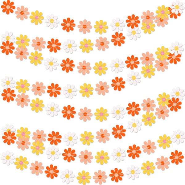 8 Set Daisy Garland Daisy Groovy Boho Party Banner Daisy Hanging Swirls Colorful Daisy Flower Banner for Hippie Party Two Groovy Birthday Baby Shower Party Home Classroom Decorations