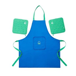 Set of 3 Aprons (Apron + 2 Handles), 75 x 85 cm, 100% Cotton, 190 g/m², Blue, Rainbow Collection