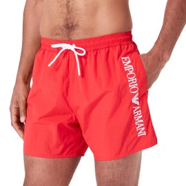 Emporio Armani Swimwear Men's Boxer Embroidery Logo Swim Trunks, Ruby Red, 52