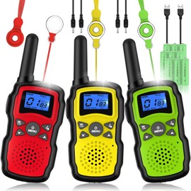 Wishouse Kids Walkie Talkies Rechargeable 3 Pack, Girls Boys Toys Age 7 8 9 10 for Outdoor Camping Adventure Games with Flashlight, Birthday Xmas Gift for 4 5 6 Year Old Children