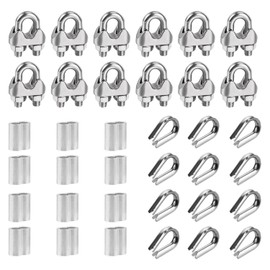RHQFDM Wire Rope Clamp Set 12 Pieces M3 Wire Rope Clamp,Wire Rope Clamp Stainless Steel 304,With Aluminium Press Clamps,Wire Rope Thimbles,Wire Rope Clips for Fixing Awnings and Drying Racks