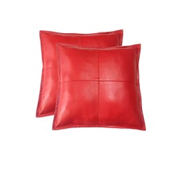 KUIRMODA Lambskin Leather Pillow Cover - Sofa Cushion Case - Decorative Throw Covers for Living Room & Bedroom, 18 x 18 Inches - Red Box Pack of 2