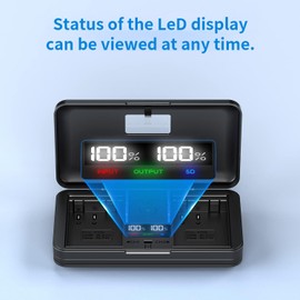 NP-FW50 Battery Charger, Rapid USB Charger with LCD Battery Capacity Display,Smart Dual Charger Kit for Sony ZV-E10, Alpha A6000 A6300 A6400 A6500 A5000 A5100 A7 A7II A7R A7RII A7S RX10 II III Camera