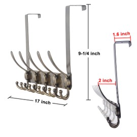 Dseap Over The Door Hook Hanger - 5 Tri Hooks, Heavy Duty Over The Door Towel Rack Coat Rack for Clothes Hat Towel,Bronze