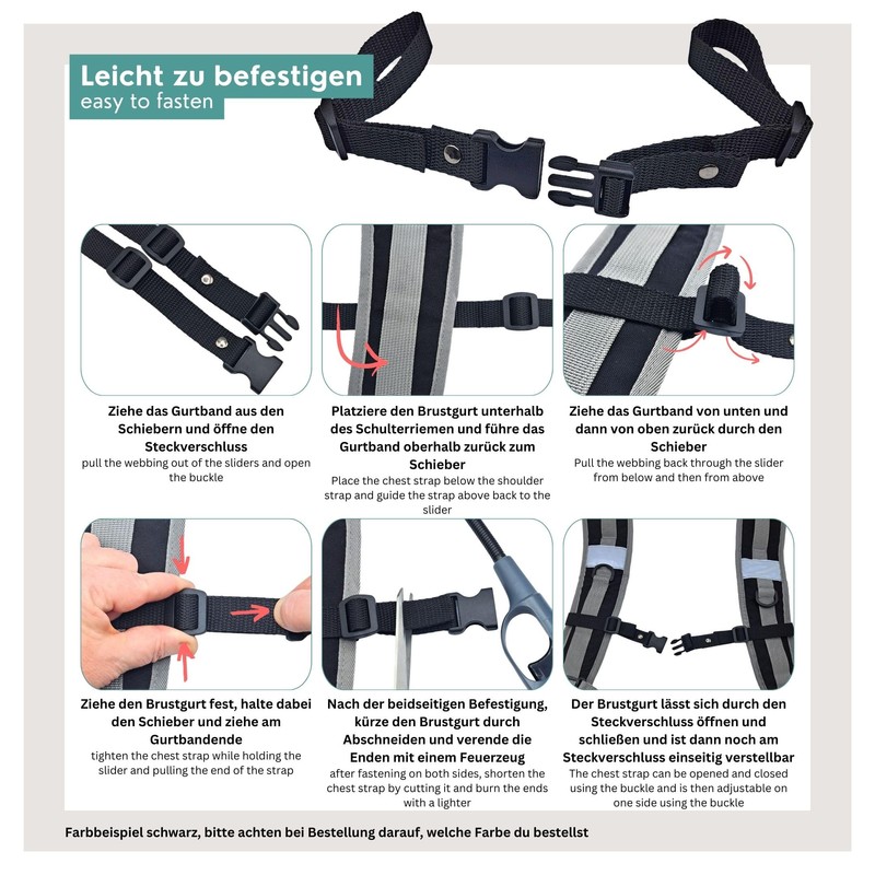 GURTIES Chest Strap for Backpack with Reflector, Adjustable, Replacement, for