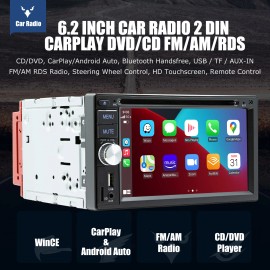 ESSGOO 6.2 inch Car Stereo Radio Double DIN Apple/Android Carplay BT RDS with Mic Cam