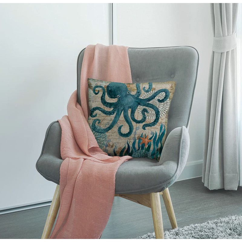 Smooffly Octopus Cushion Cover Cotton Linen Pillowcase Square Throw Pillow