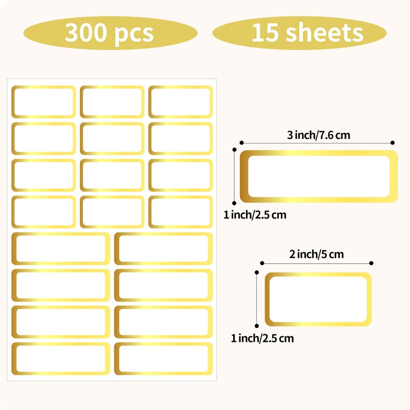 Gold Labels Stickers, Removable Blank Labels Gold Border, Self-Adhesive Rectangular