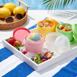 Teenyyou 50 Pack 3oz Mini Homemade Ice Cream Containers with Lid Freezer Storage Tub Homemade Ice Cream Container Reusable Leakproof Dessert Bowls for Sorbet (Pink, Yellow, Light Green, Natural Color)