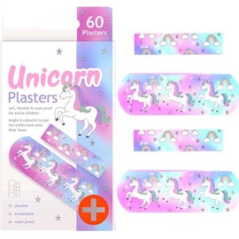 Unicorn Plasters for Kids – 60 Pack Assorted Sizes, Soft Flexible Waterproof Bandages with Colorful Rainbow & Unicorn Designs – Fun Kids Wound Care