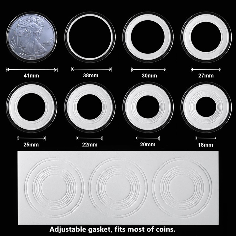 MUDOR 41 mm Coin Holder, 60 Pieces Silver Dollar Capsules