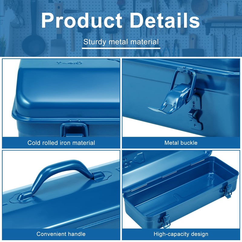 Tool Box, 16.9" Portable Metal Tool Organizer Box with Double