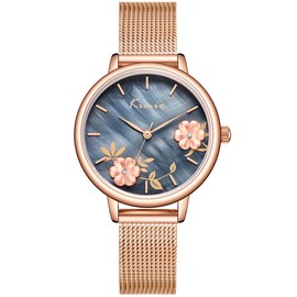 Alienwork Women's Watch, Mother of Pearl Dial, with Metal Mesh Strap, Bracelet