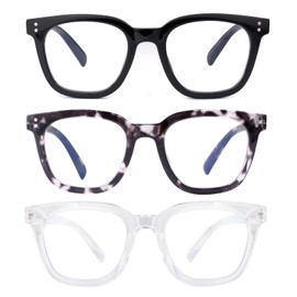 firstsense 3 Pack Reading Glasses for Men Women Blue Light Blocking with Spring Hinge, Blocking Readers Anti UV Ray Filter Eyeglasses, Square Computer Reader Glasses,+1.5