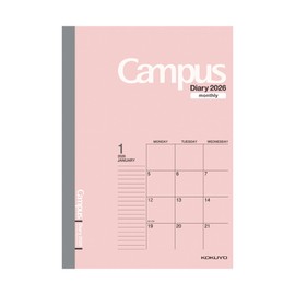 Kokuyo 2026 Campus Diary Monthly Block Standard, A5 Pink, Ni-CMP-A5-26, Starts from December 2025