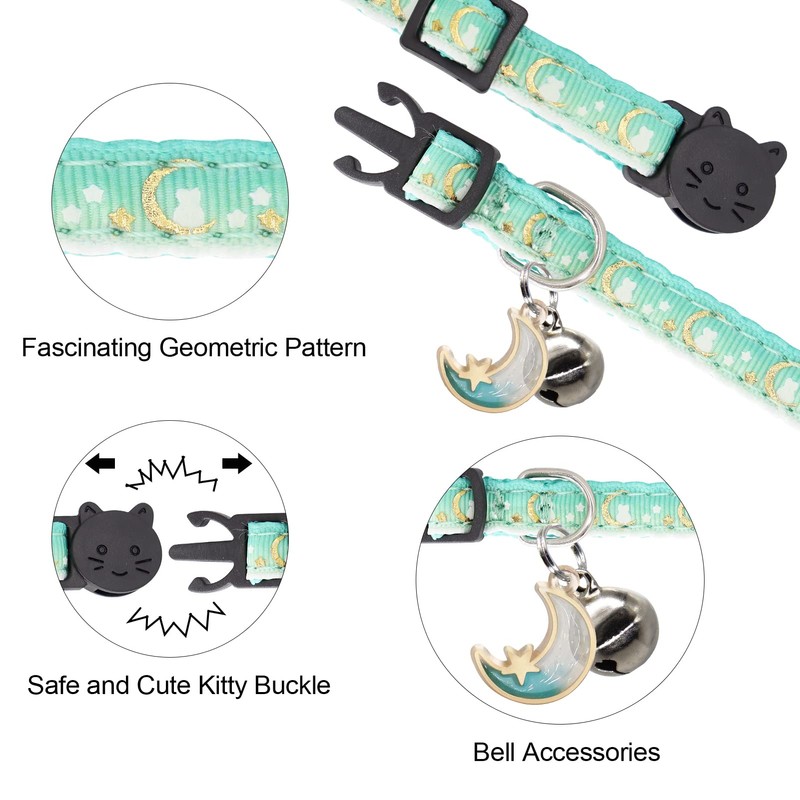 Giecooh 2 Pack Breakaway Cat Collar with Bells,Adjustable Moon and