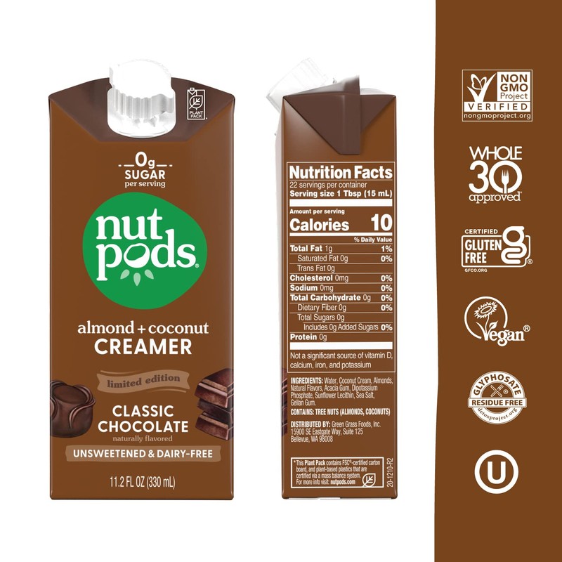nutpods Classic Chocolate Unsweetened Dairy-Free Creamer, Made from Almonds and