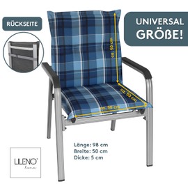 LILENO HOME Garden Chair Cushions Set of 1 - Low-Backed in Chequered Blue - Comfortable Loungers as Seat Cushions for Garden Furniture - Chair Cushion for Garden Chairs and Folding Chairs