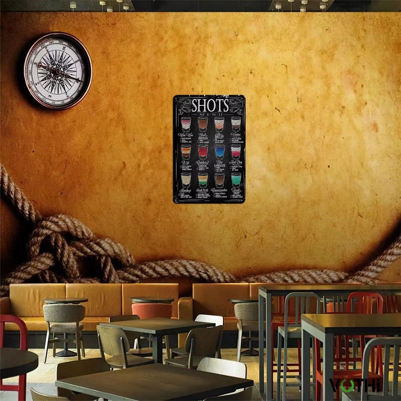 VOTHI Funny Retro Shots Menu Bar Signs for Home Bar