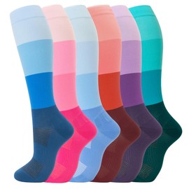 fenglaoda 6 Pairs Compression Socks for Women & Men Knee High Cute Circulation Socks for Nurse Pregnant Travel Athletic