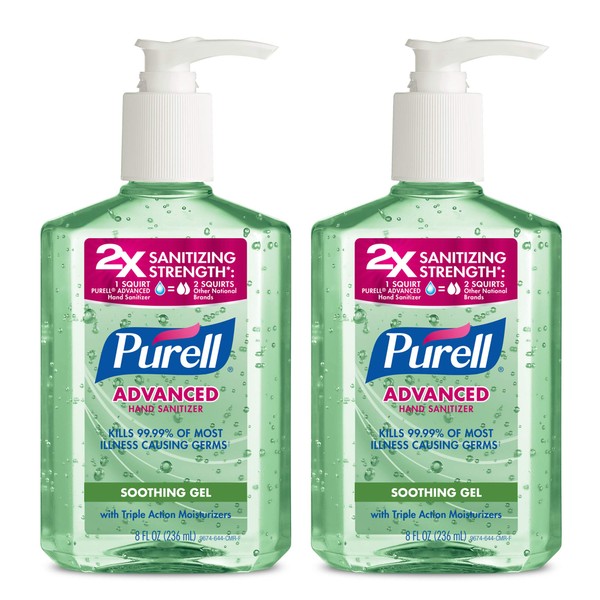 Purell Advanced Hand Sanitizer Soothing Gel, Fresh scent, with Aloe and Vitamin E- 8 fl oz pump bottle (Pack of 2) - 9674-06-EC2PK