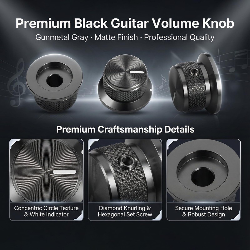 XIYANGJUAN 2Pcs Black Top Hat Guitar Knobs 1/4" Aluminium Volume