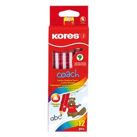 Kores - Jumbo Graphite Pencils for Kids - Coach, Soft HB Lead and Eraser Tip Wooden Pencils, Ergonomic Shape - HB Pencils, HB Pencils with Rubber, School Supplies, Pencil Set - Pack of 12