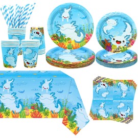 KEFAN Blue Axolotl Birthday Party Decorations, Blue Axolotl Theme Party Tableware Supplies including Plates, Cups, Napkins, Tablecloth, Serves 20 (20)