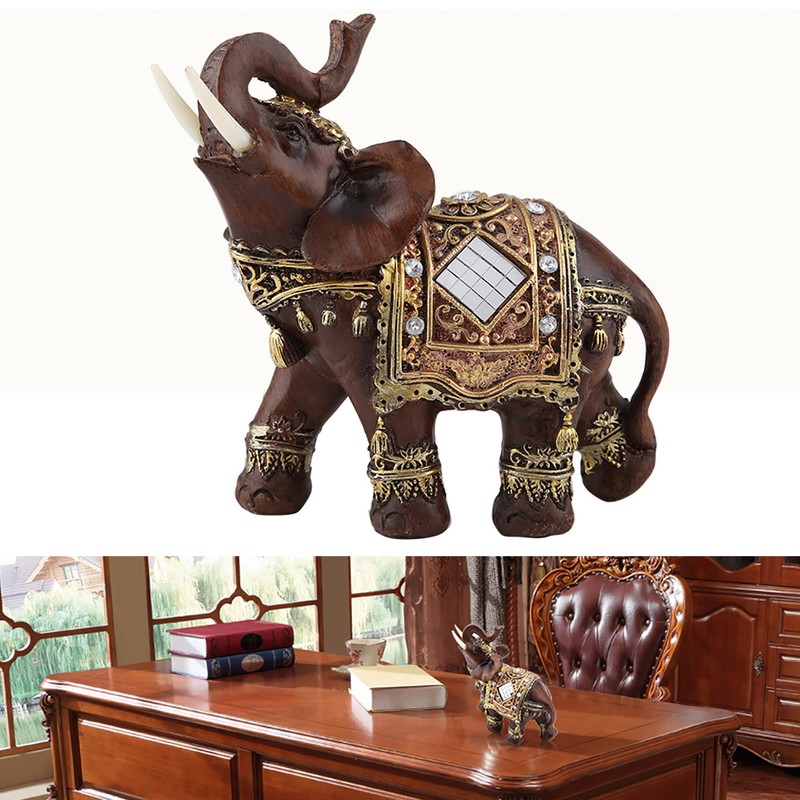 Lucky Feng Shui Wood Grain Elephant Statue Sculpture Wealth Figurine